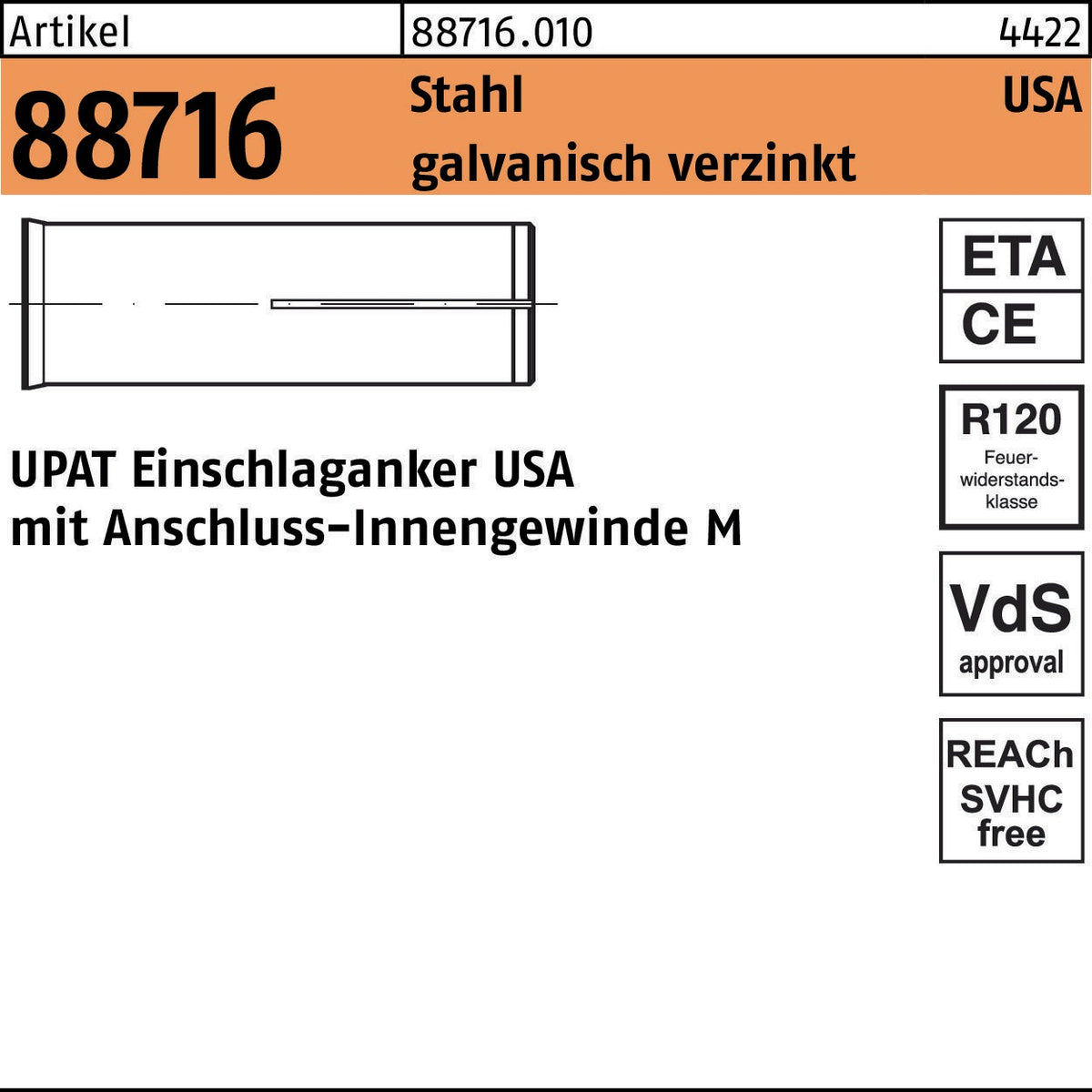 UPAT Einschlaganker USA M6 Stahl galv. verzinkt 100 Stück
