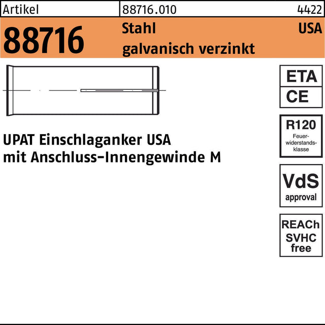 UPAT Einschlaganker USA M6 Stahl galv. verzinkt 100 Stück