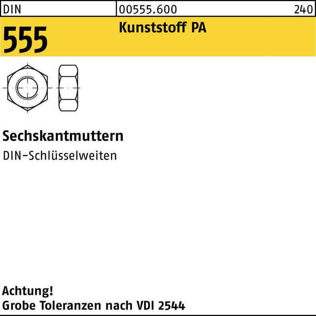 Sechskantmutter DIN 555 M3 Polyamid von F. REYHER – 1000 Stück