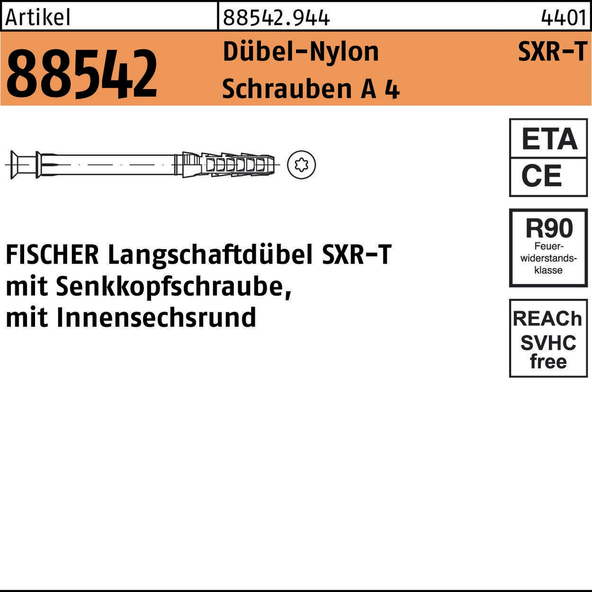 fischer Rahmendübel SXR-FUS 10x60 mit Schraube St verz. – 50 Stück