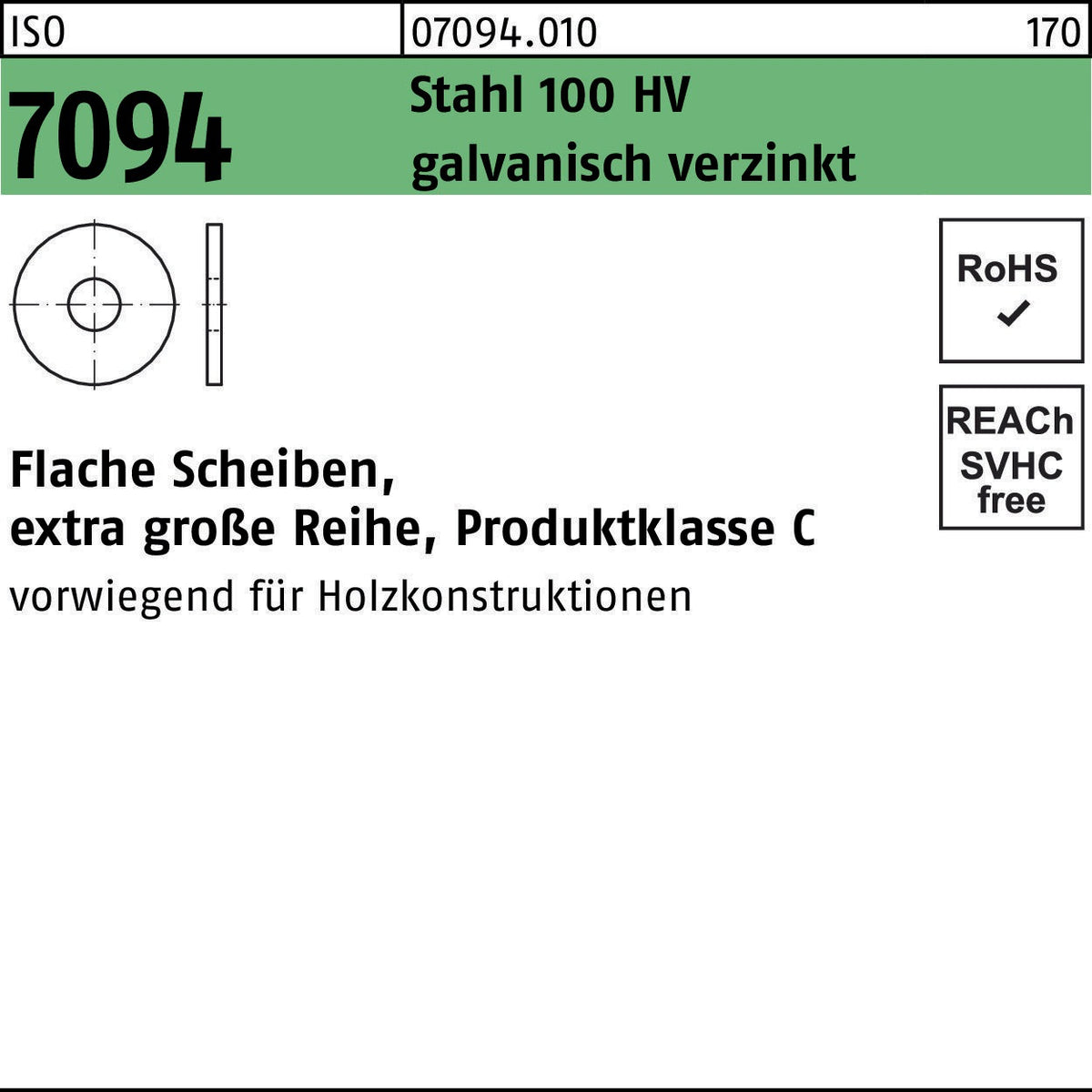 Unterlegscheibe ISO 7094 Stahl 100 HV extra große Reihe Produktklasse C 5 mm 100 Stück