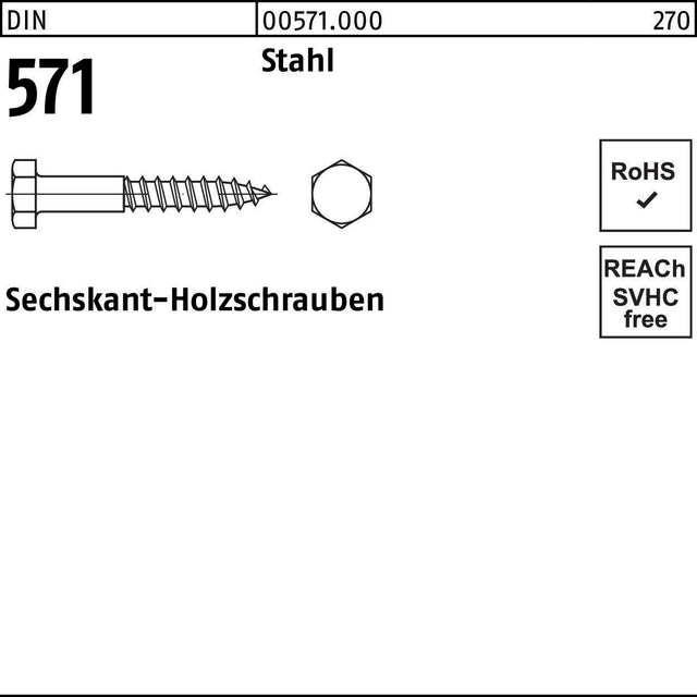 F. REYHER Sechskantholzschraube DIN 571 6x35 mm Stahl