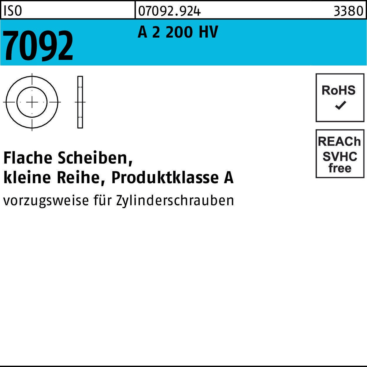 Unterlegscheibe ISO 7092 16 A2 200 HV – 50 Stück Flache Scheiben von F. REYHER
