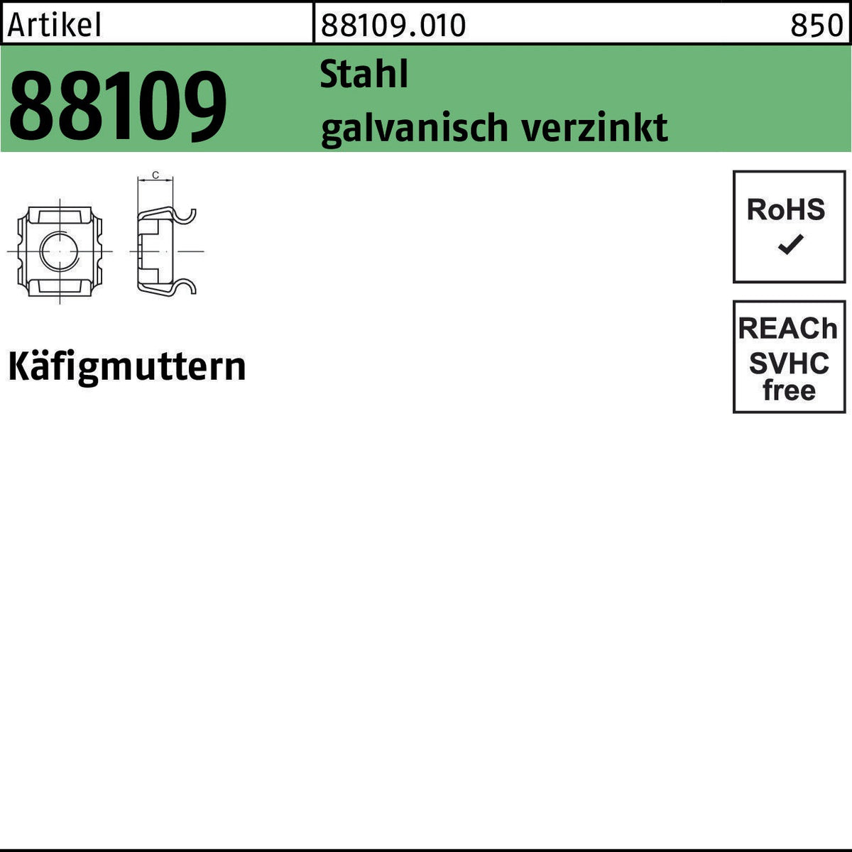 F. REYHER Käfigmutter R 88109 M4 Stahl galvanisch verzinkt 1000 Stück