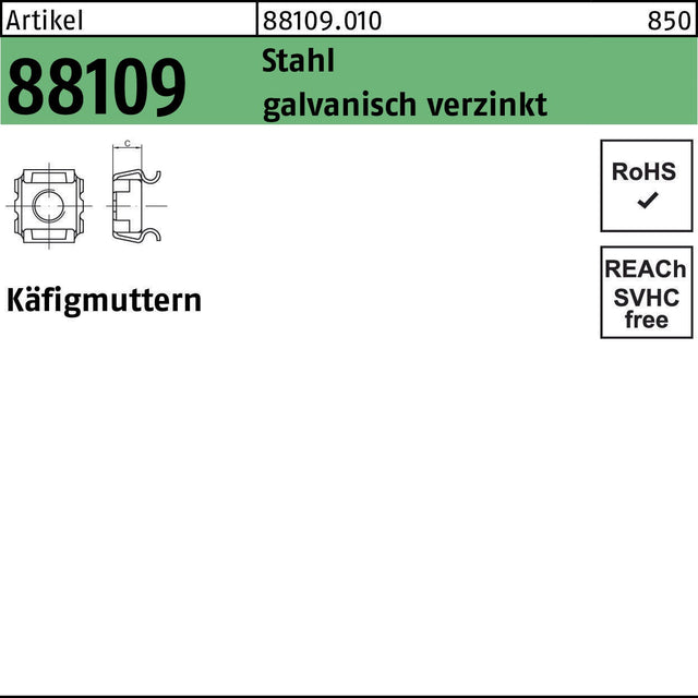 F. REYHER Käfigmutter R 88109 M4 Stahl galvanisch verzinkt 1000 Stück