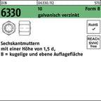 6 mm / galvanisch verzinkt / Sechskantmuttern mit einer Höhe von 1,5 d, B = kugelige und ebene Auflagefläche