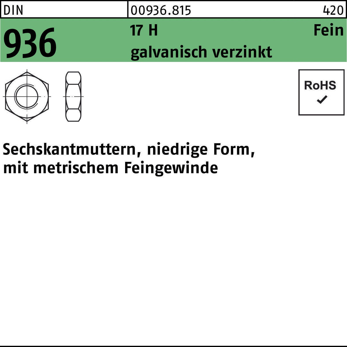 F. REYHER Sechskantmutter DIN 936 M24x2 17 H galvanisch verzinkt