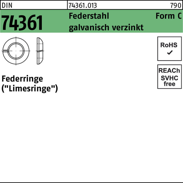 F. REYHER Federringe DIN 74361 Form C 12,5 mm Federstahl galvanisch verzinkt