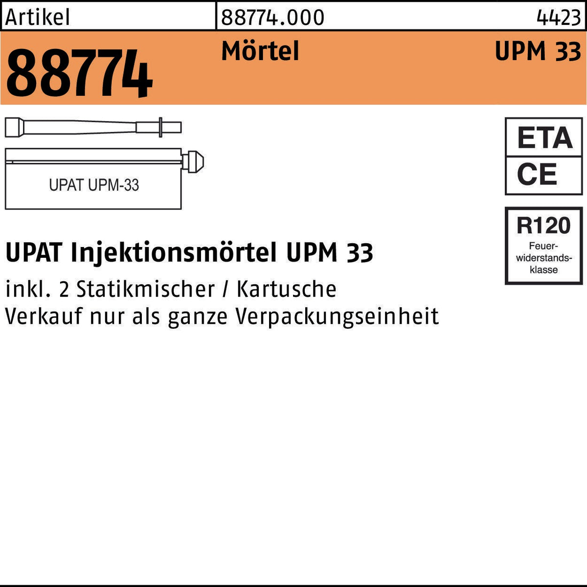 Upat Injektionsmörtel UPM 33-300, 300 ml, 12 Stück, Verbundmörtel für chemische Befestigung