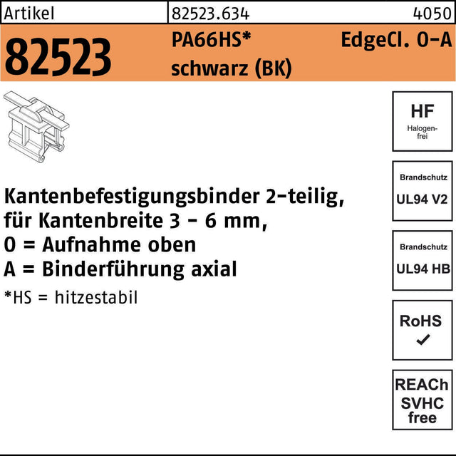 HELLERMANNTYTON Kantenbefestigungsbinder R 82523 EdgeClip 4,6x200/45 PA66HS schwarz