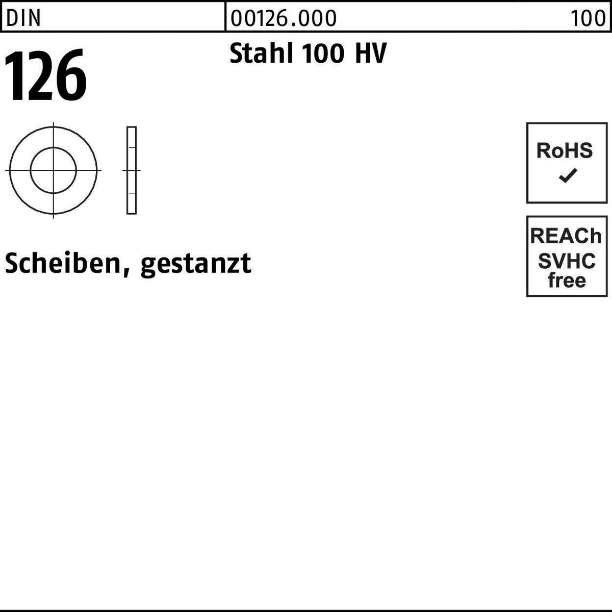 F. REYHER Unterlegscheibe DIN 126 5,5x10x1 mm Stahl 100 HV gestanzt
