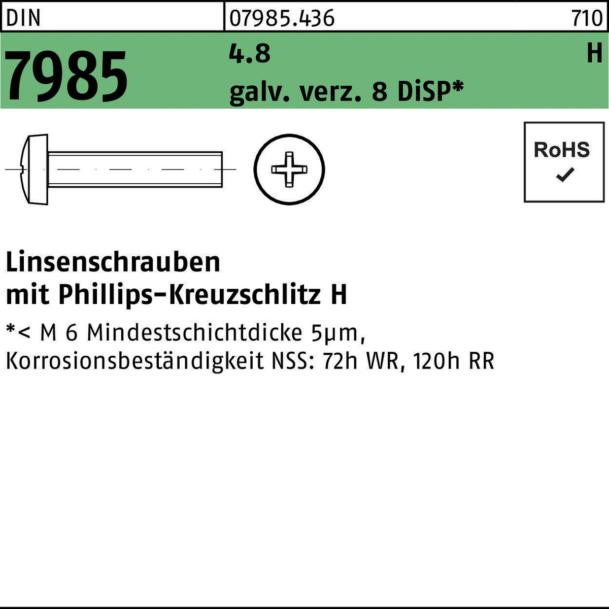 F. REYHER Linsenschraube DIN 7985 PH M4x25-H 4.8 galv. verz. 8 DiSP – 1000 Stück