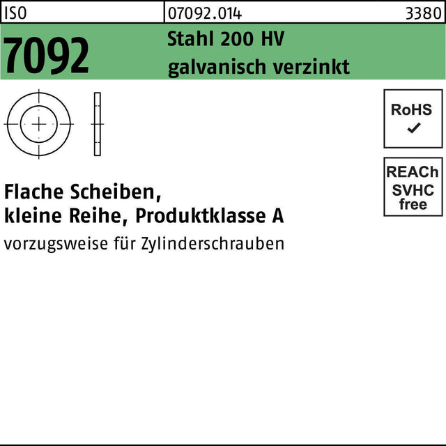 F. REYHER Unterlegscheibe ISO 7092 6 mm Stahl 200 HV verzinkt