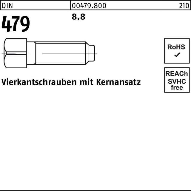F. REYHER Vierkantschraube DIN 479 mit Kernansatz M6 x 16 mm 8.8