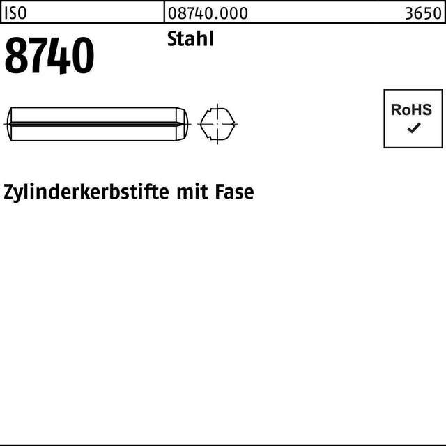 F. REYHER Zylinderkerbstift ISO 8740 mit Fasen 1,5 x 6 mm Stahl