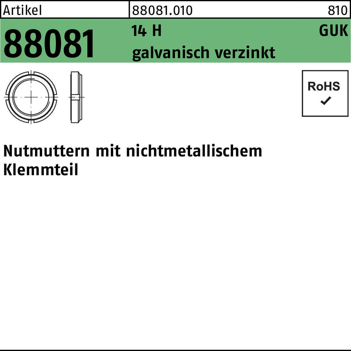 Nutmutter R 88081 mit Klemmteil GUK 1/M 12x1 14 H galvanisch verzinkt, 10 Stück von F. REYHER