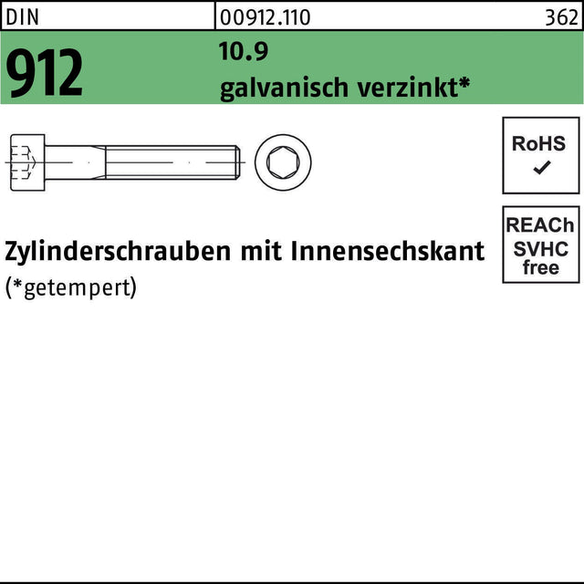 F. REYHER Zylinderschraube DIN 912 M3x6 10.9 galvanisch verzinkt