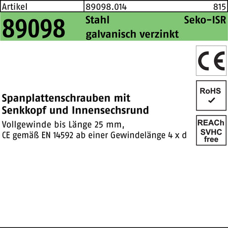 Spanplattenschrauben 6x220 mm Seko-ISR-Tg von REYHER – 100 Stück, T30, galvanisch verzinkt