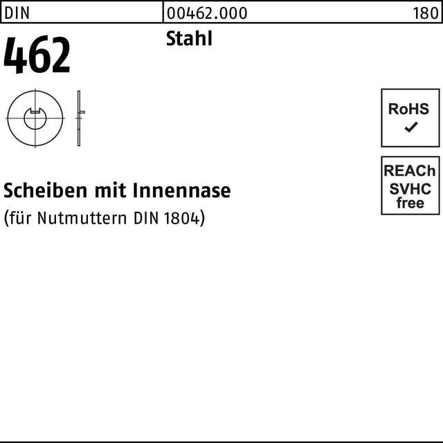 F. REYHER DIN 462 Scheiben mit Innennase Ø 8 mm Stahl blank – 100 Stück