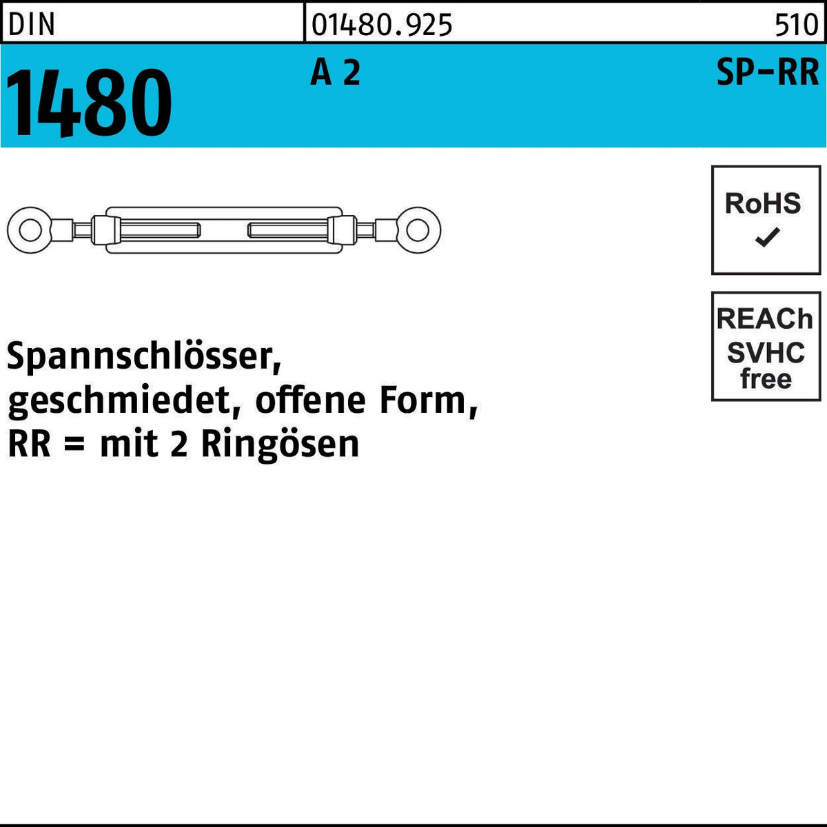 Spannschlossmutter DIN 1480 offen 2 Ringösen SP-RR M6 A 2 von F. REYHER