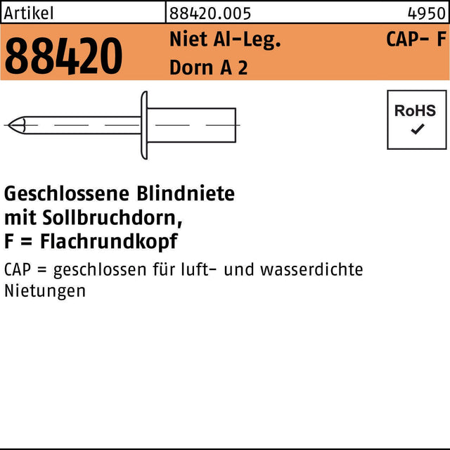 GESIPA Blindniete R 88420 Flachrundkopf 3,2 x 6,5 mm Aluminium/Dorn A2