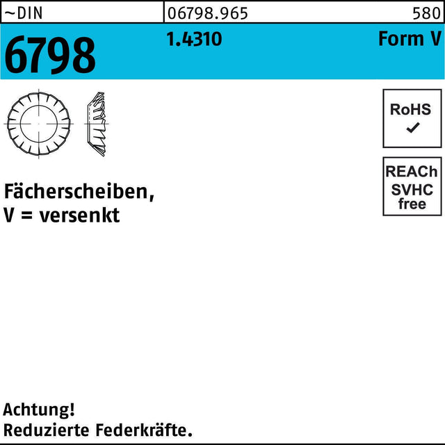 F. REYHER Fächerscheibe DIN 6798 Form V versenkt V 3,2 mm 1.4310 – 1000 Stück