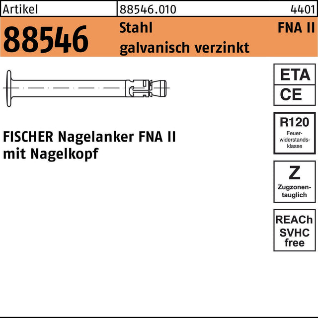 FISCHER Nagelanker FNA II 6x25/5 Stahl galvanisch verzinkt