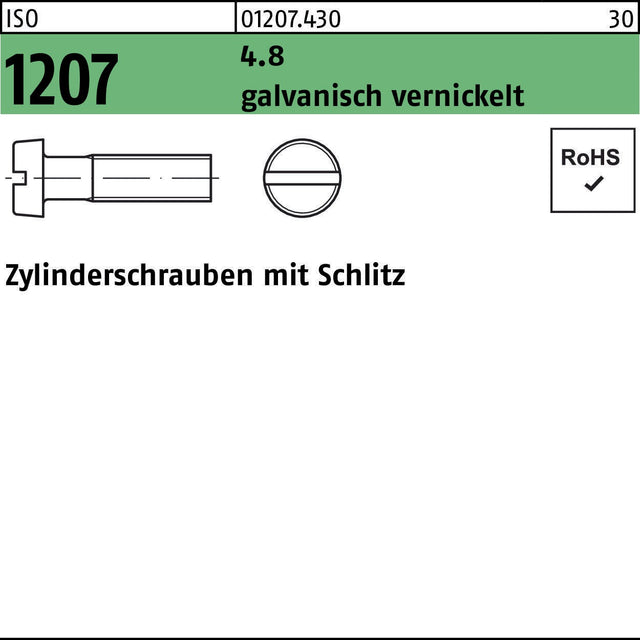 F. REYHER Zylinderschraube ISO 1207 Schlitz M3x6 4.8 galvanisch vernickelt 2000 Stück