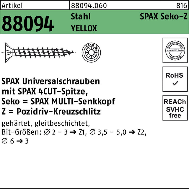 SPAX Seko-Z Universalschraube 2x10 mm YELLOX