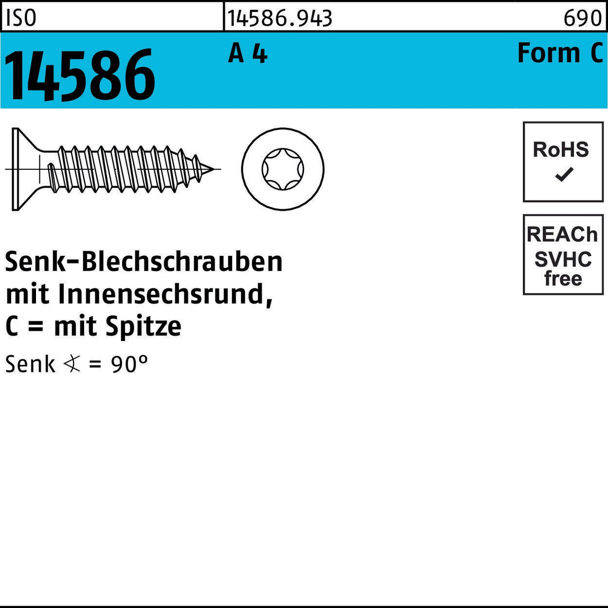 F. REYHER Senkblechschraube ISO 14586 A4 Edelstahl 4,8x32 mm T25 – 250 Stück