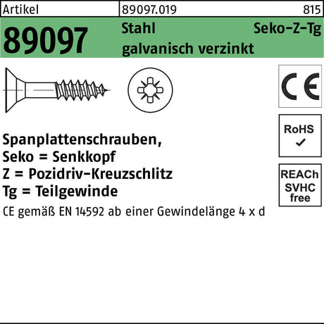 SEKO Spanplattenschraube 6x100 mm Teilgewinde PZ Stahl verzinkt 100 Stück