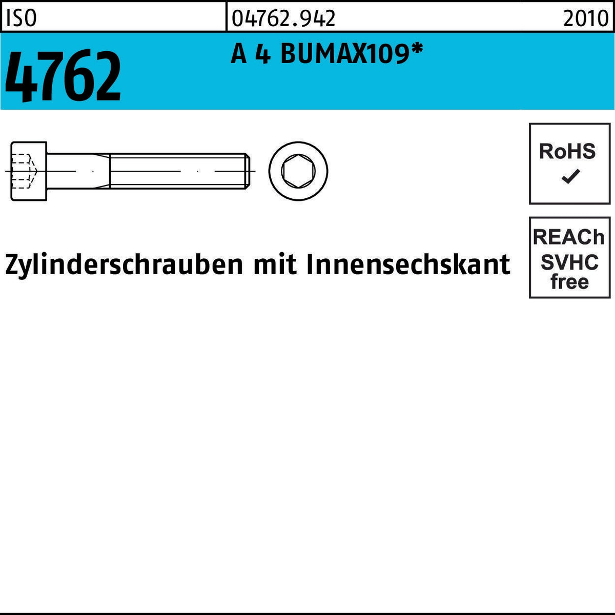 BUFAB Zylinderschraube ISO 4762 Innensechskant M6x20 A4 BUMAX109 100 Stück
