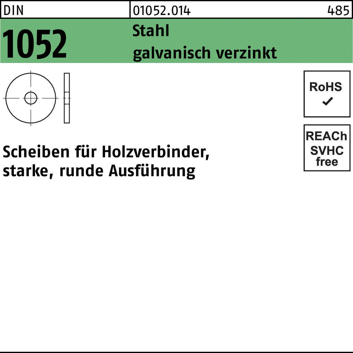 F. REYHER Unterlegscheibe DIN 1052 rund 14x58x6 mm Stahl – 50 Stück