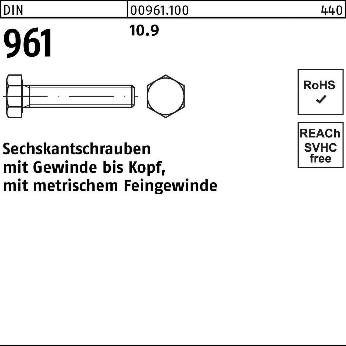 F. REYHER Sechskantschraube DIN 961 VG M16x1,5x80 10.9 – 25 Stück