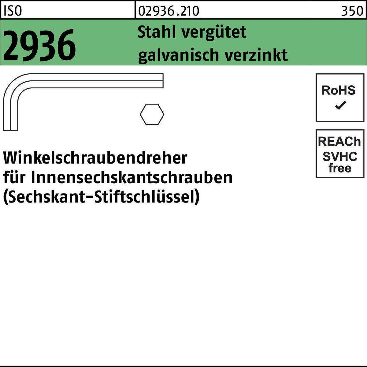 F. REYHER Winkelschraubendreher ISO 2936 SW 3 mm, 100 Stück, Stahl vergütet geschwärzt