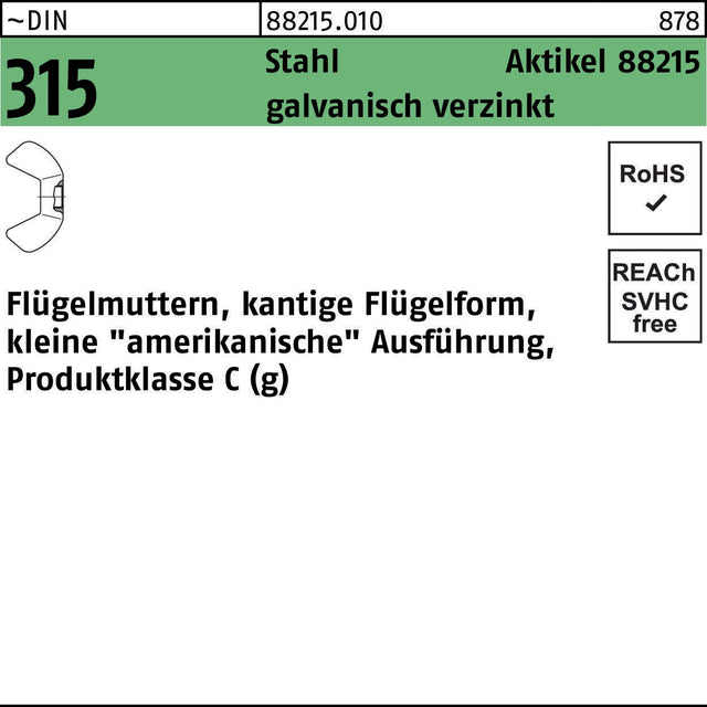Flügelmutter M3 Stahl verzinkt DIN 315 von REYHER – 500 Stück
