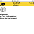 F. REYHER Kugelknopf DIN 319 Form C 16 M4 Kunststoff schwarz