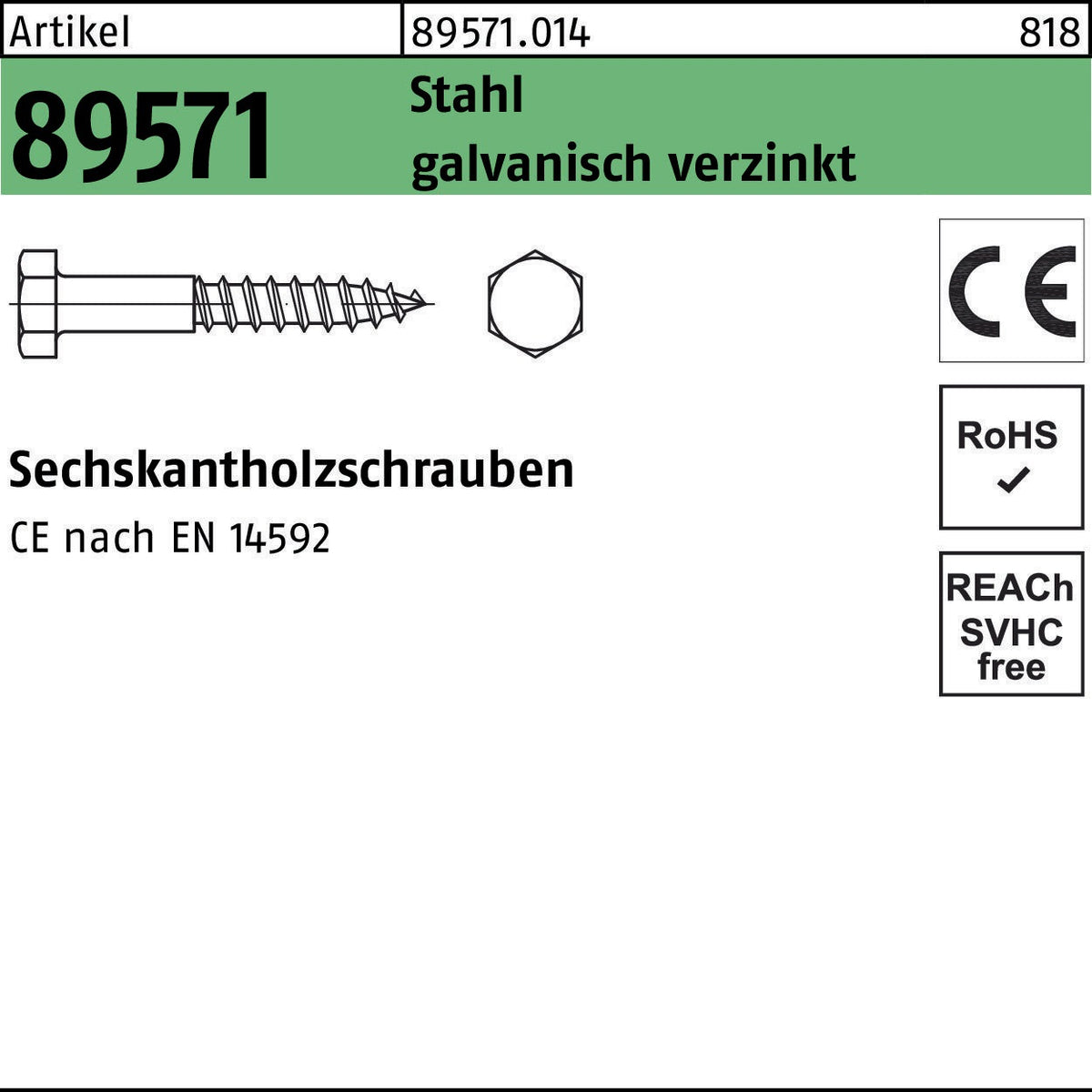 REYHER Sechskantholzschraube R 89571 8x80 mm Stahl galvanisch verzinkt