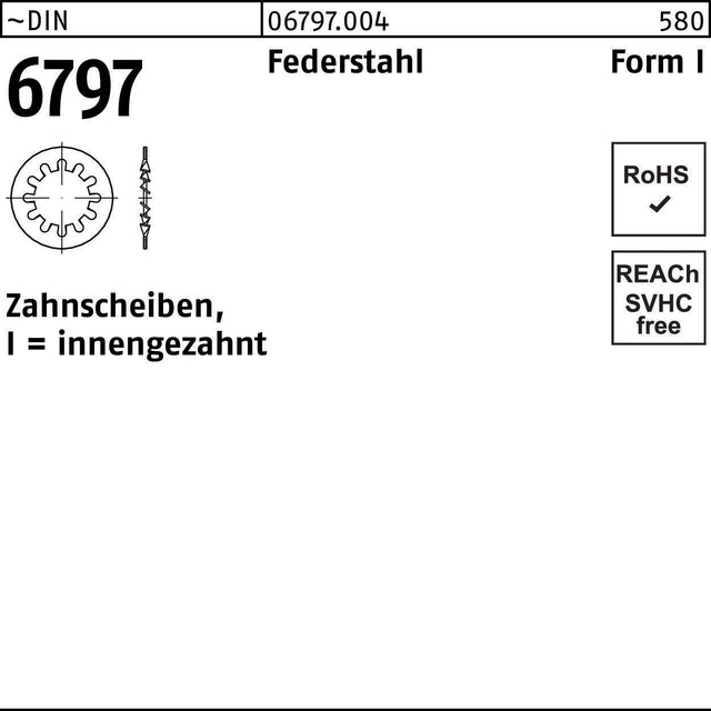 F. REYHER Zahnscheibe DIN 6797 Form I innengezahnt I 7,4 mm Federstahl 250 Stück