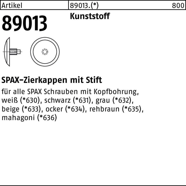 SPAX Zierkappen mit Stift R 89013 – Weiße Abdeckkappen für Kopfbohrungen