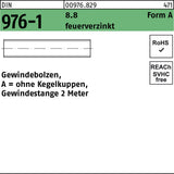 F. REYHER Gewindebolzen DIN 976 Form A AM 12x2000 mm 8.8 feuerverzinkt – 1 Stück