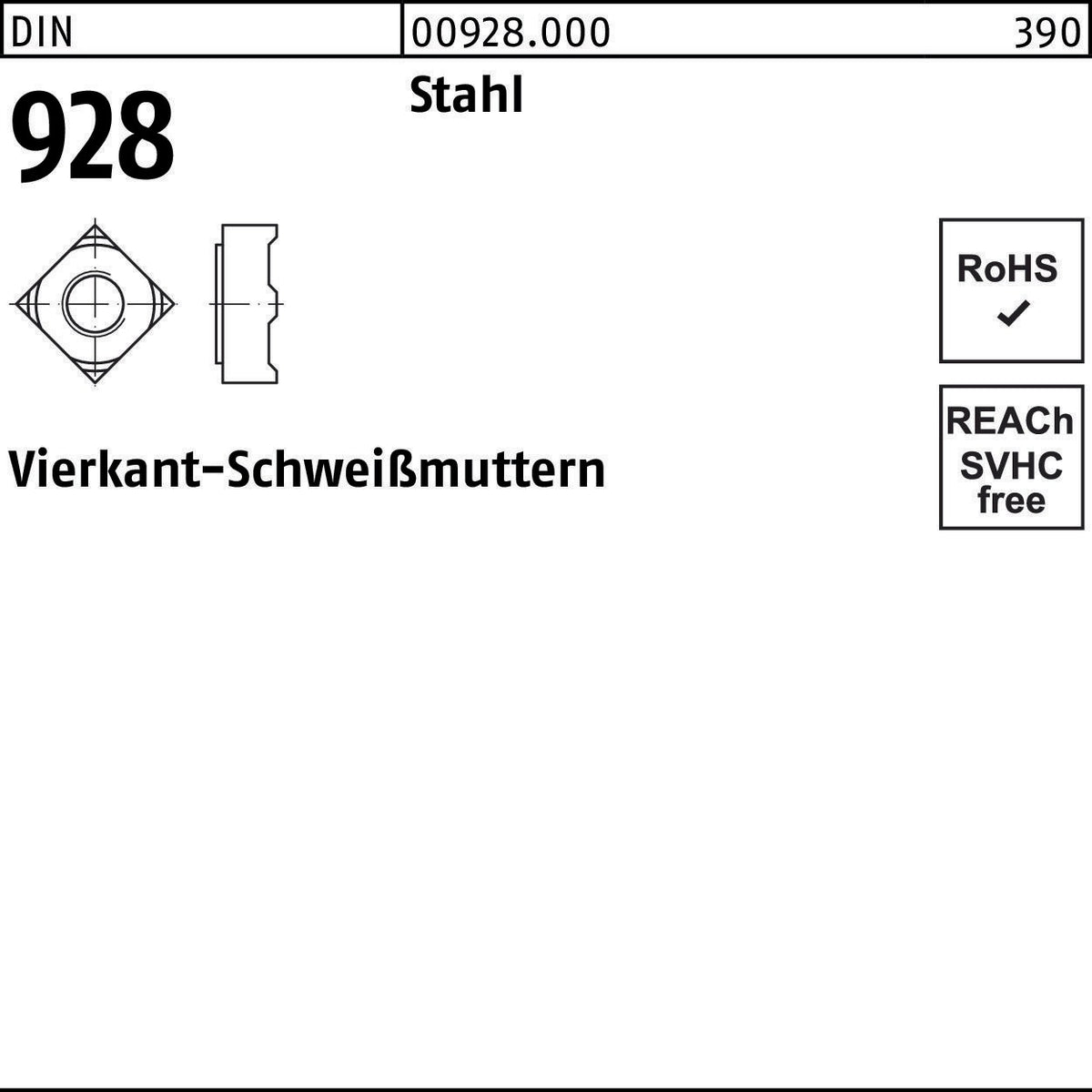 F. REYHER Vierkantanschweißmutter DIN 928 M4 Stahl 1000 Stück