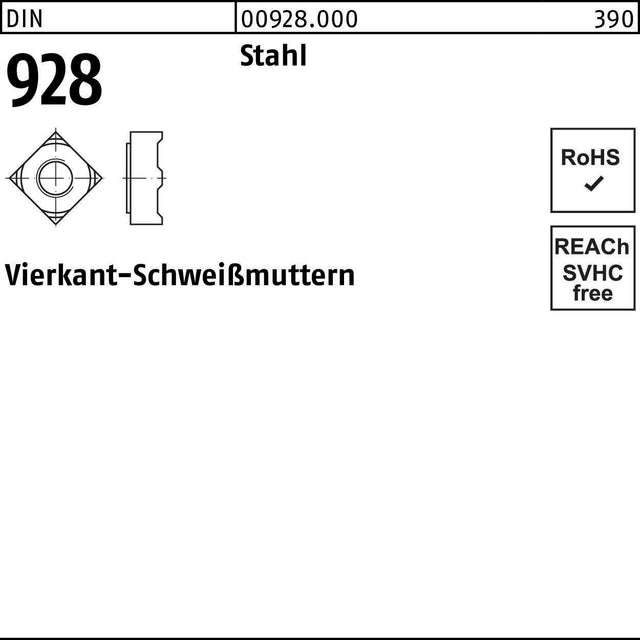 F. REYHER Vierkantanschweißmutter DIN 928 M4 Stahl 1000 Stück
