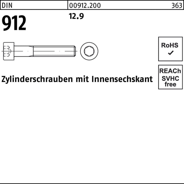 F. REYHER Zylinderschraube DIN 912 Innensechskant M1,4x6 mm, Festigkeitsklasse 12.9