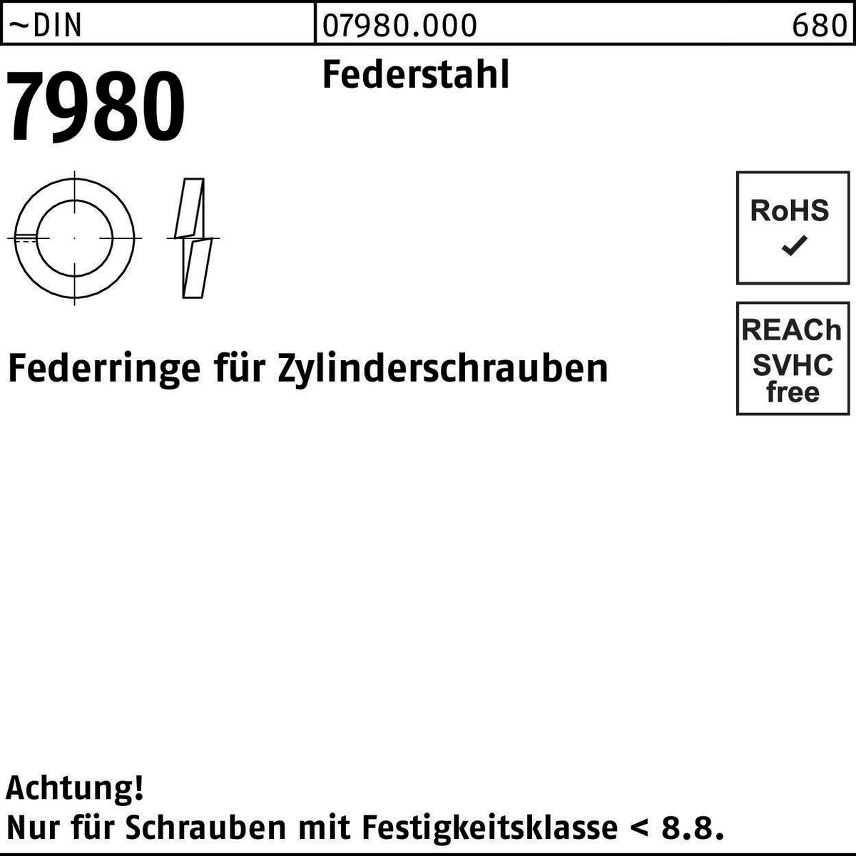 F. REYHER Federring DIN 7980 für Zylinderschrauben 3 mm Federstahl 1000 Stück