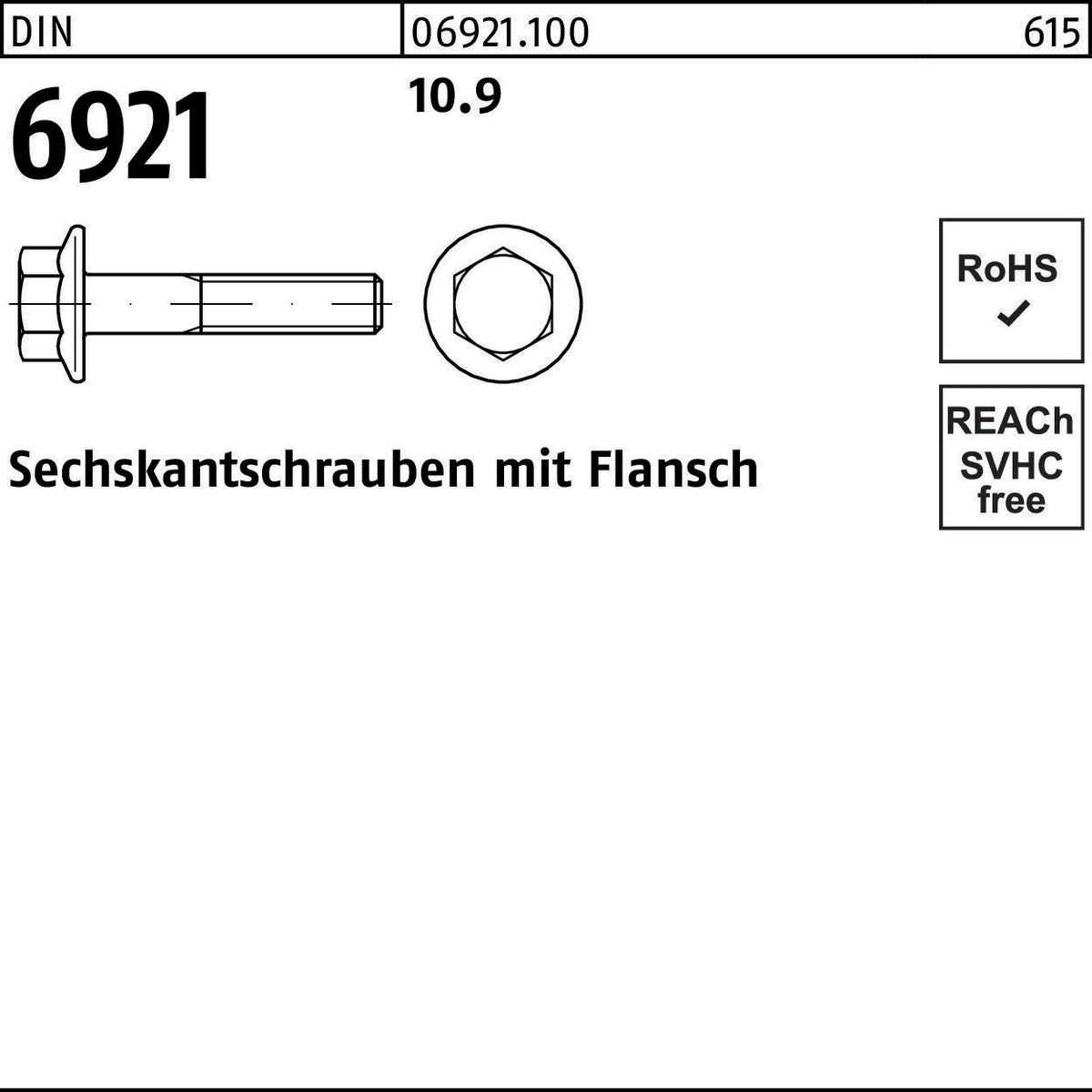 F. REYHER Sechskantschraube DIN 6921 Flansch M5x10 10.9 – 500 Stück