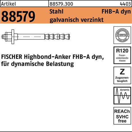 FISCHER Highbond-Anker FHB-A dyn 16x125 mm Stahl galvanisch verzinkt 10 Stück
