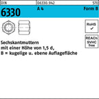 6 mm / Ohne Oberflächenangabe / Sechskantmuttern mit einer Höhe von 1,5 d, B = kugelige u. ebene Auflagefläche