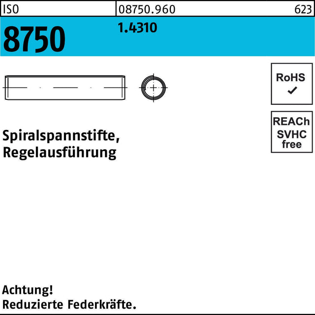 Spiralspannstift ISO 8750 1x6 mm 1.4310 Regelausführung von F. REYHER – 1000 Stück