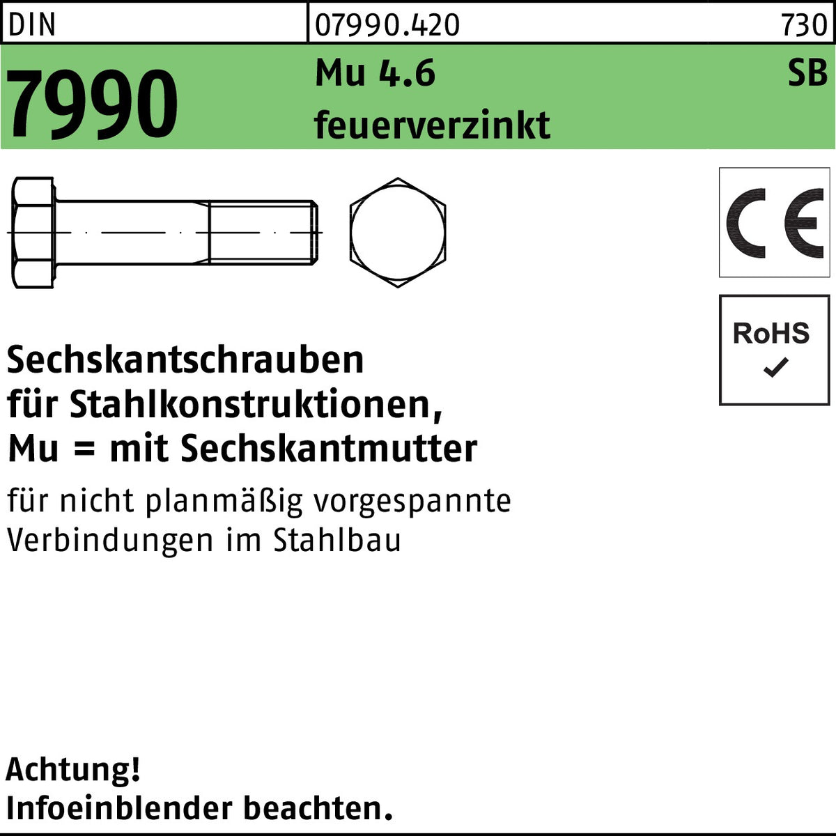 F. REYHER Sechskantschraube DIN 7990 M12x30 4.6 feuerverzinkt mit Sechskantmutter